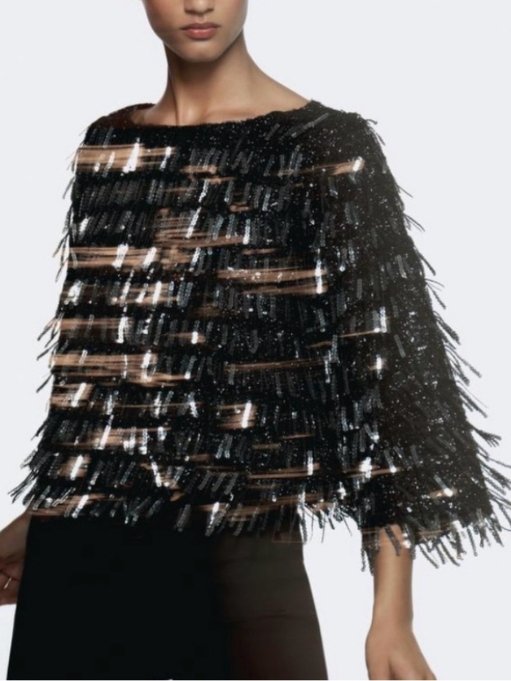 Zara Black Sequin Fringe Top - Picture 4 of 5